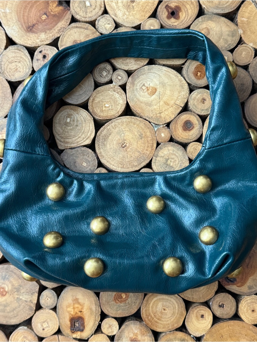 Zara Teal Shoulder Bag with Gold Studs